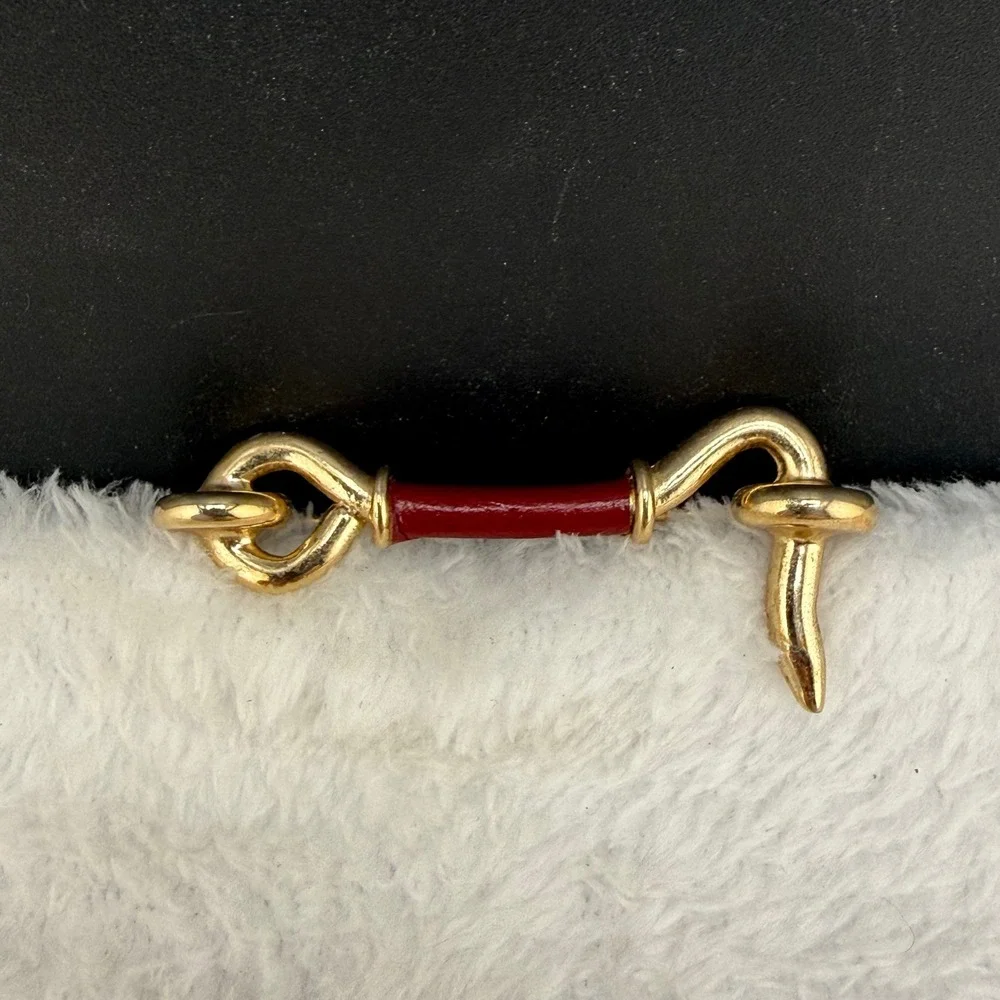 Vintage Brooch Equestrian Hook and Eye Gold Red Enamel  Pin